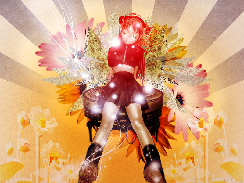 Anime girl with headphones
