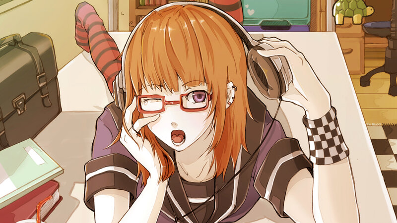 anime girl with headphones
