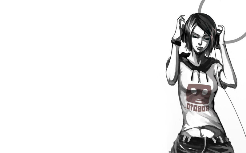 anime girl with headphones