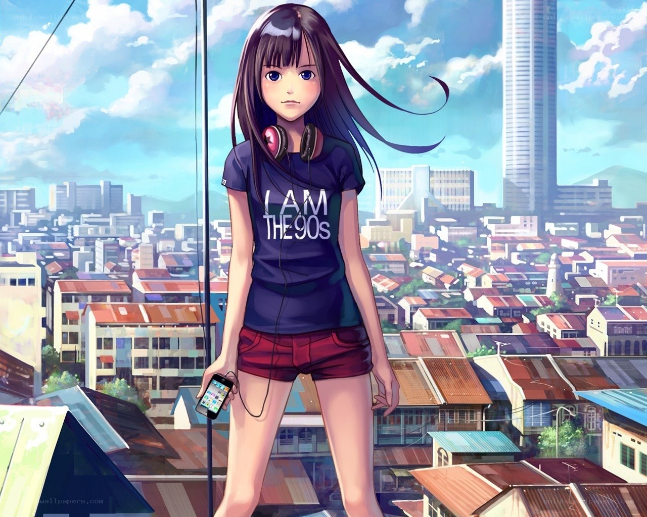 Anime girl with headphones