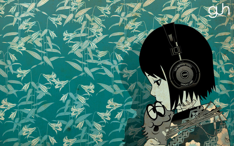 anime girl with headphones