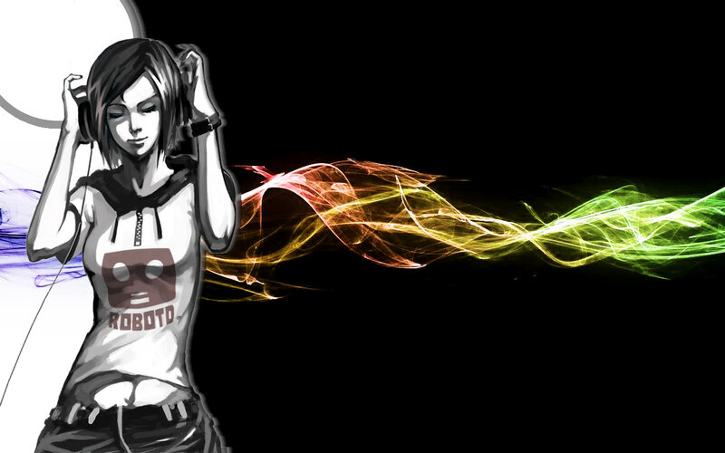 anime girl with headphones