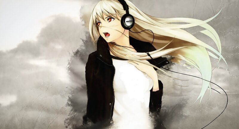 anime girl with headphones
