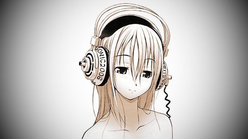 anime girl with headphones