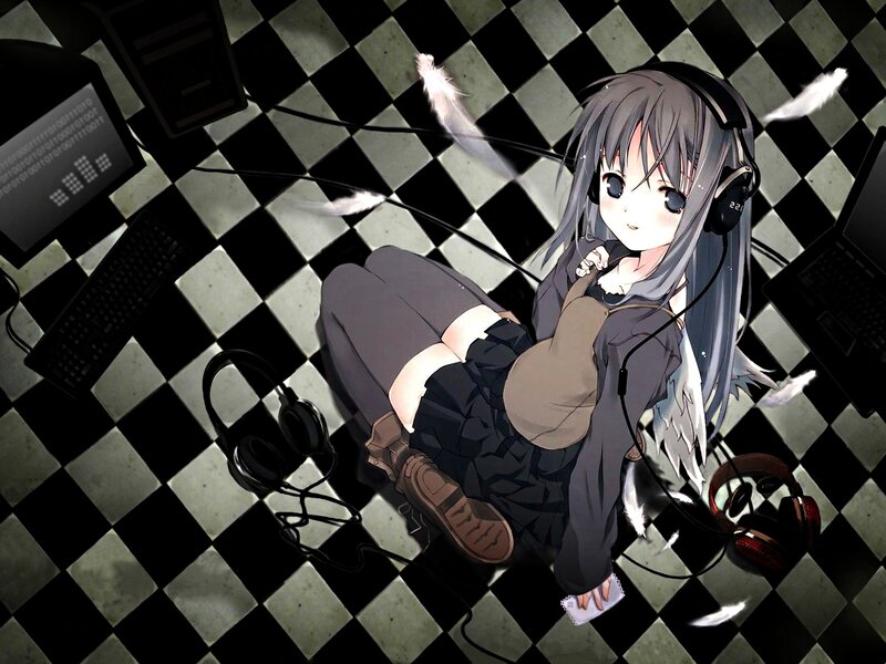 Anime girl with headphones