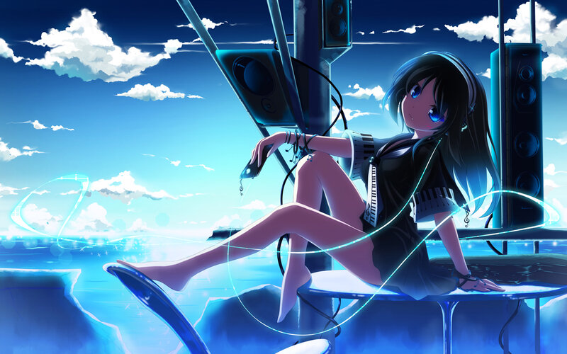 anime girl with headphones