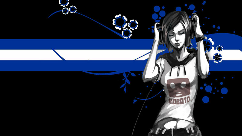 anime girl with headphones