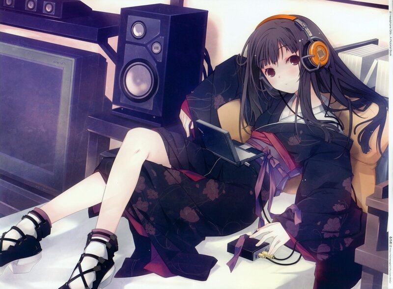 anime girl with headphones