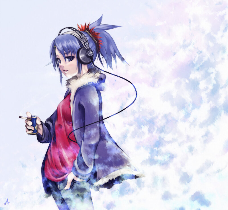 anime girl with headphones