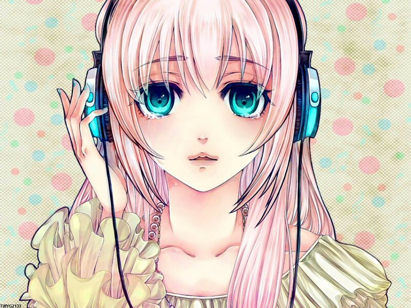 anime girl with headphones