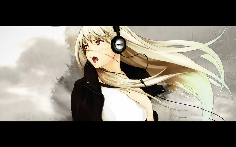 anime girl with headphones
