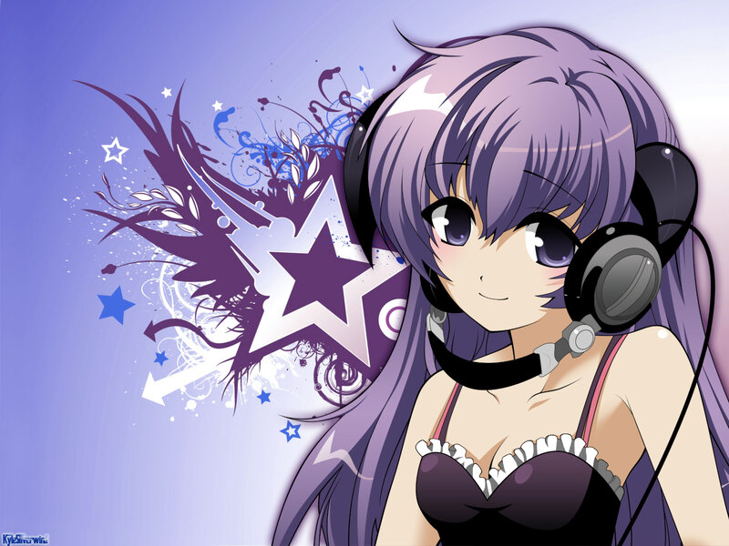 anime girl with headphones