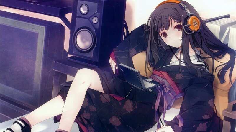 anime girl with headphones