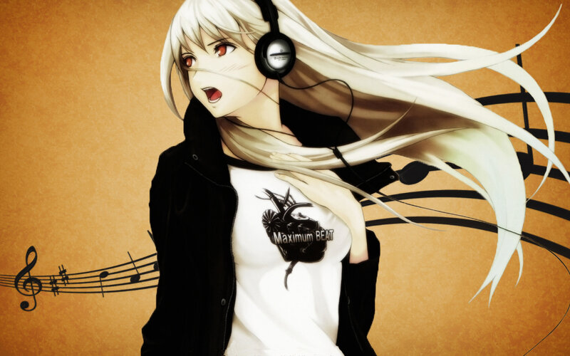 anime girl with headphones