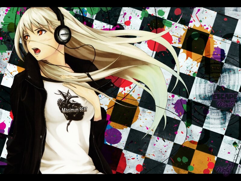 anime girl with headphones