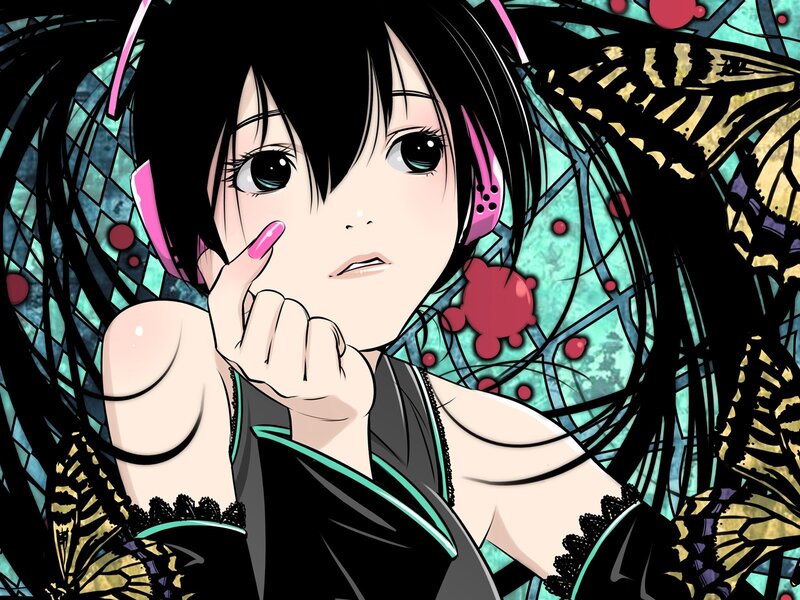 anime girl with headphones
