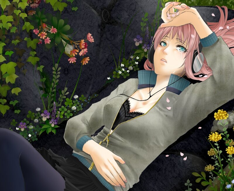 Anime girl with headphones