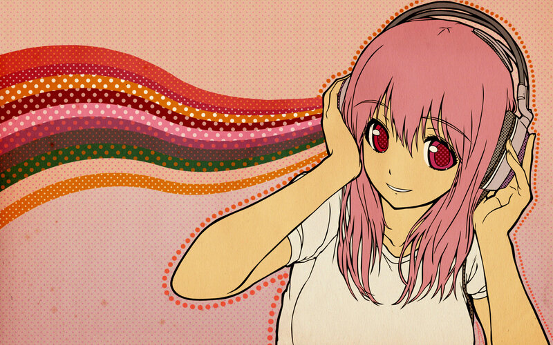anime girl with headphones