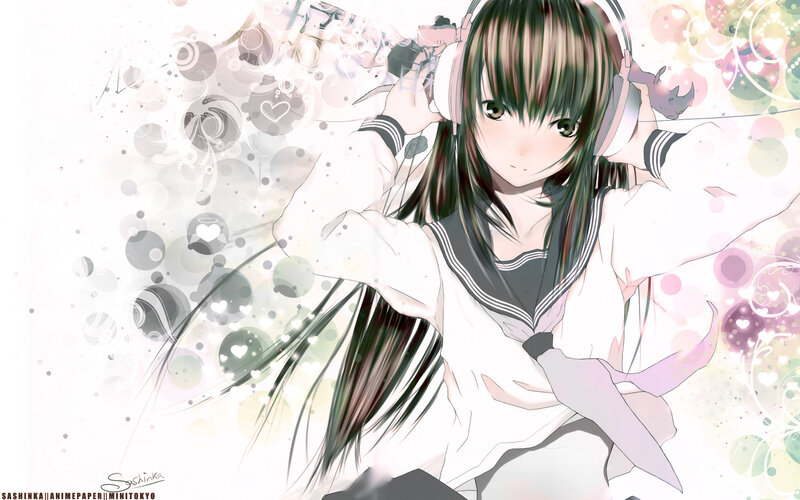 anime girl with headphones