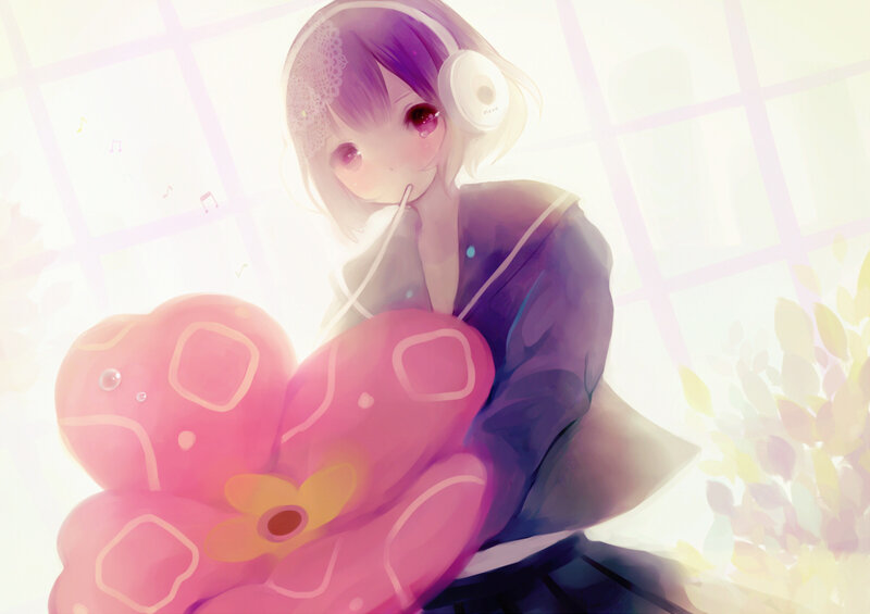 anime girl with headphones