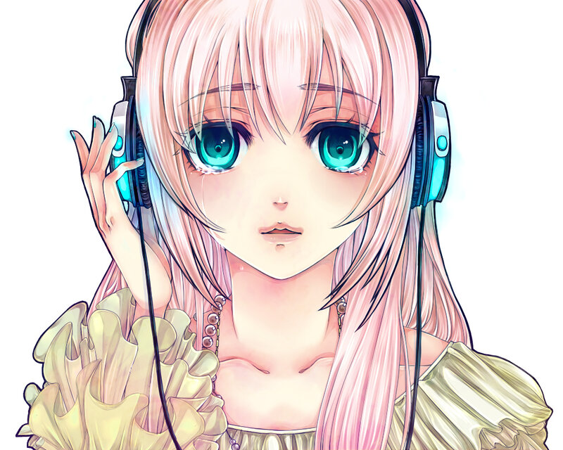 anime girl with headphones