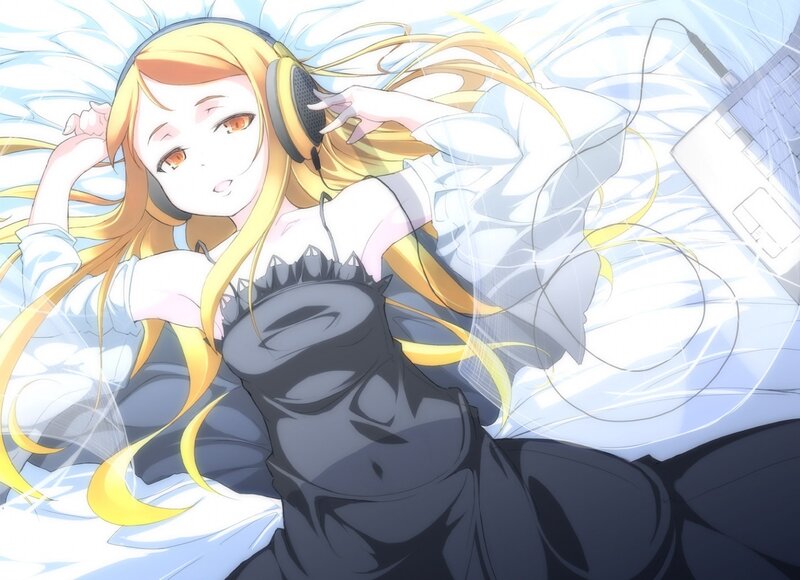 anime girl with headphones