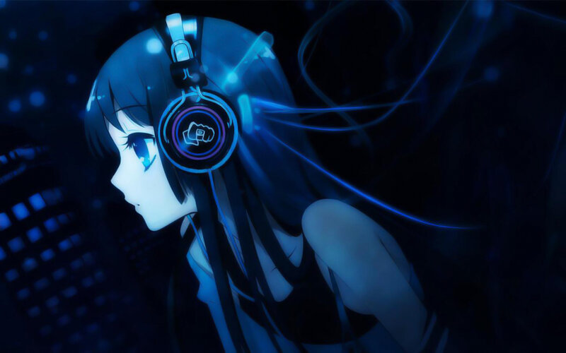 anime girl with headphones