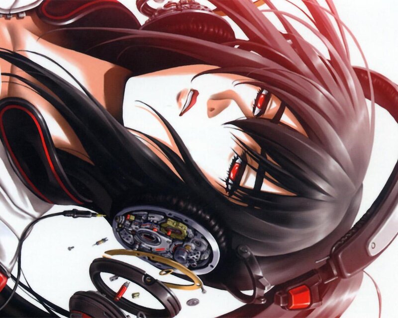 anime girl with headphones