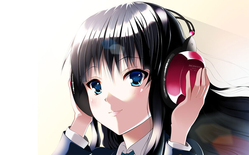 anime girl with headphones