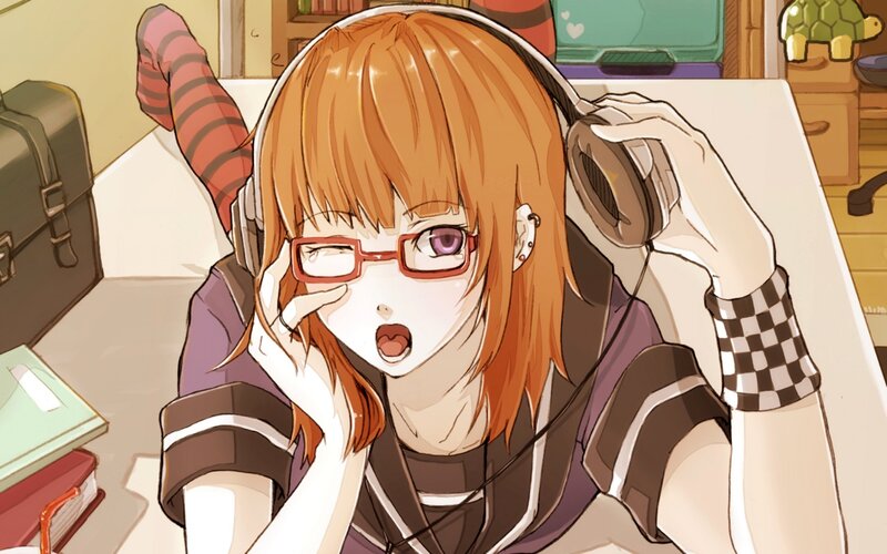 anime girl with headphones