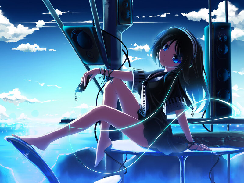 Anime girl with headphones
