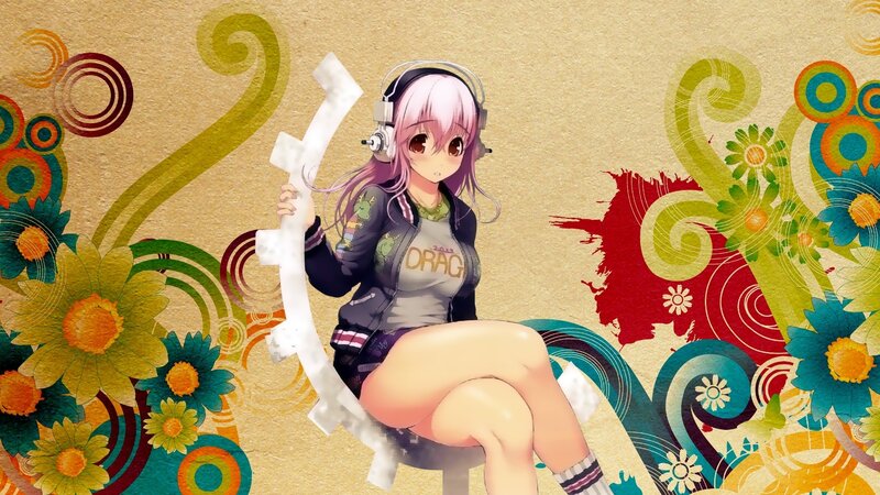 anime girl with headphones