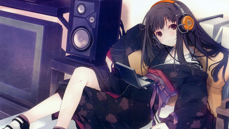 anime girl with headphones