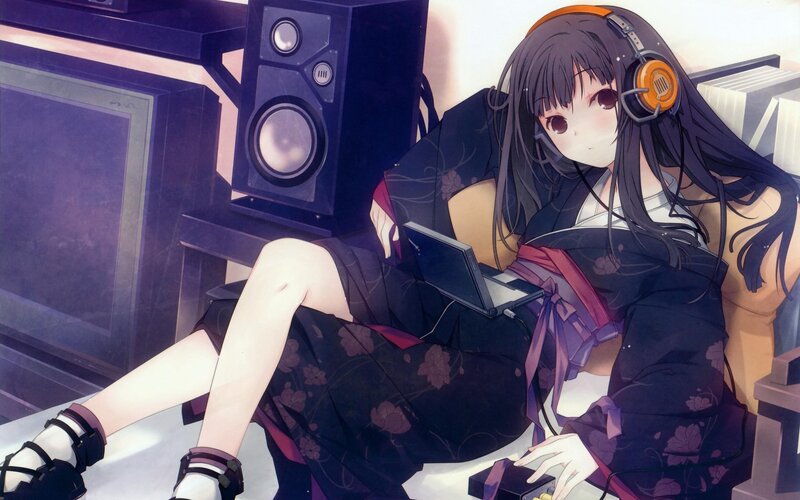 anime girl with headphones
