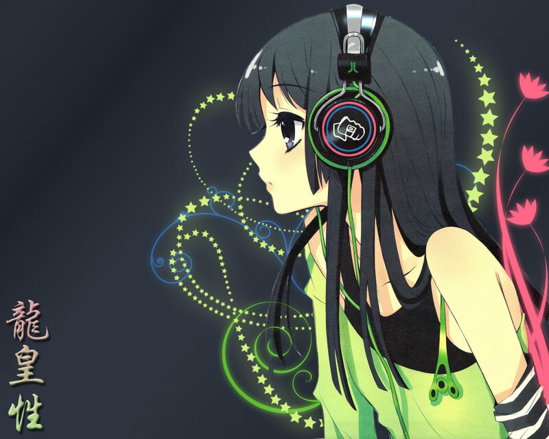 anime girl with headphones