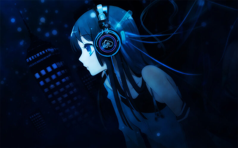 anime girl with headphones