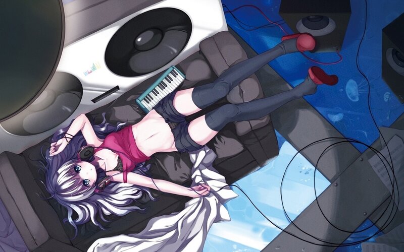 anime girl with headphones
