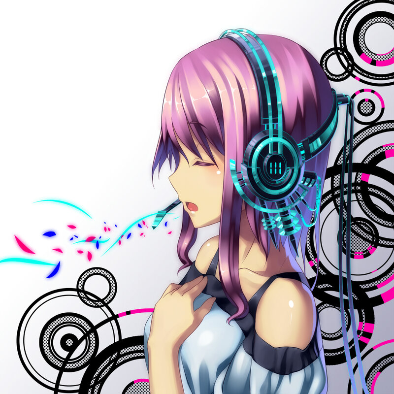 anime girl with headphones
