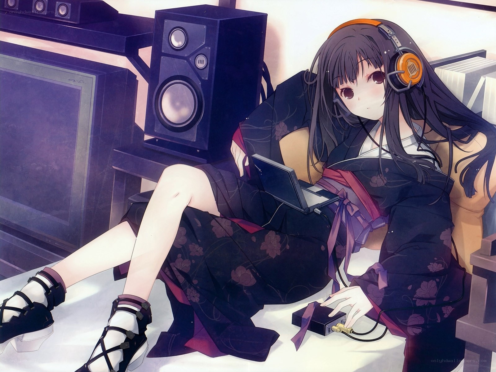 Anime girl with headphones