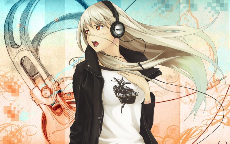 anime girl with headphones