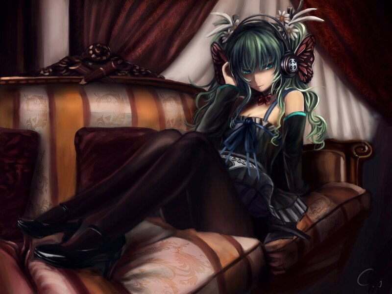anime girl with headphones