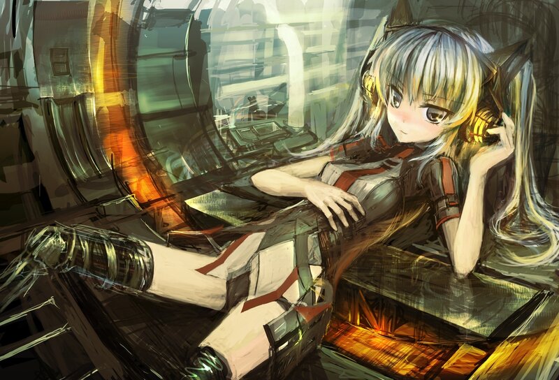 anime girl with headphones