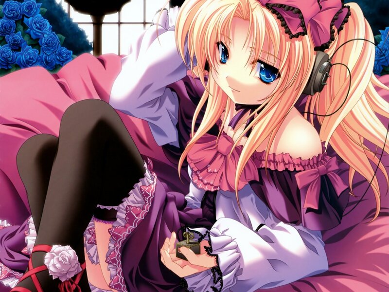 anime girl with headphones