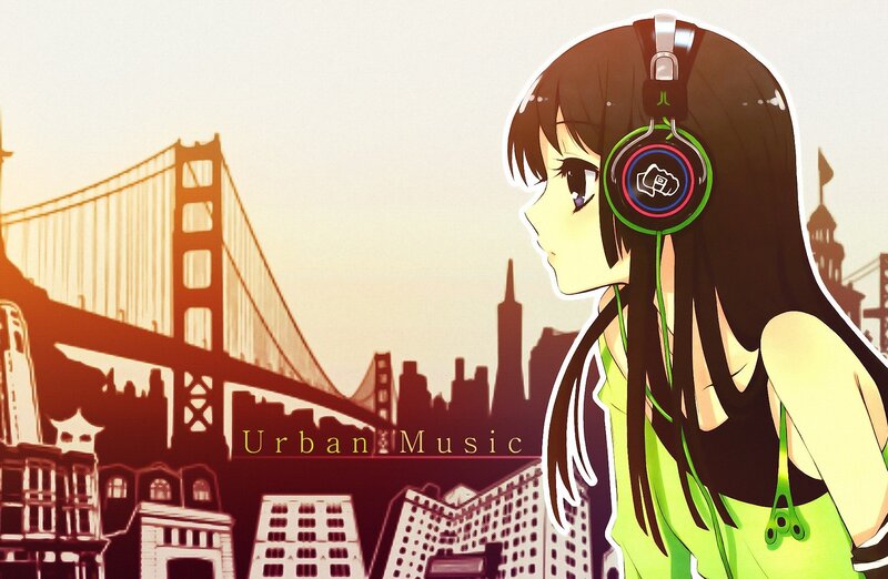 anime girl with headphones