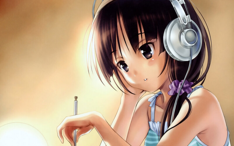 anime girl with headphones