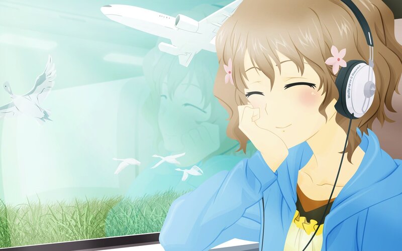 anime girl with headphones