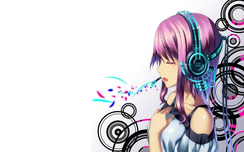 anime girl with headphones