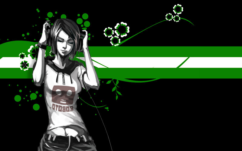 anime girl with headphones
