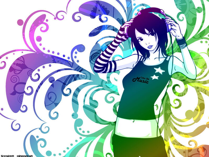 anime girl with headphones