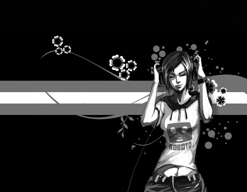 anime girl with headphones